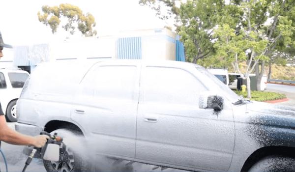 Washing car with foam canon using chemical guys soap